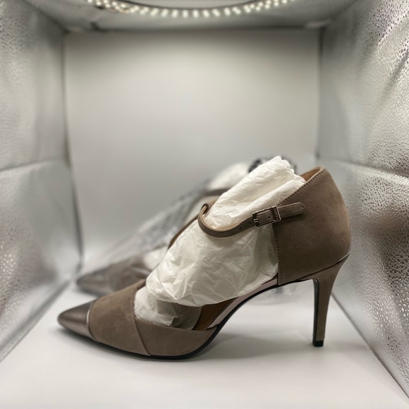 Never worn Calvin Klein taupe suede pumps; never used. - Picture 3 of 4